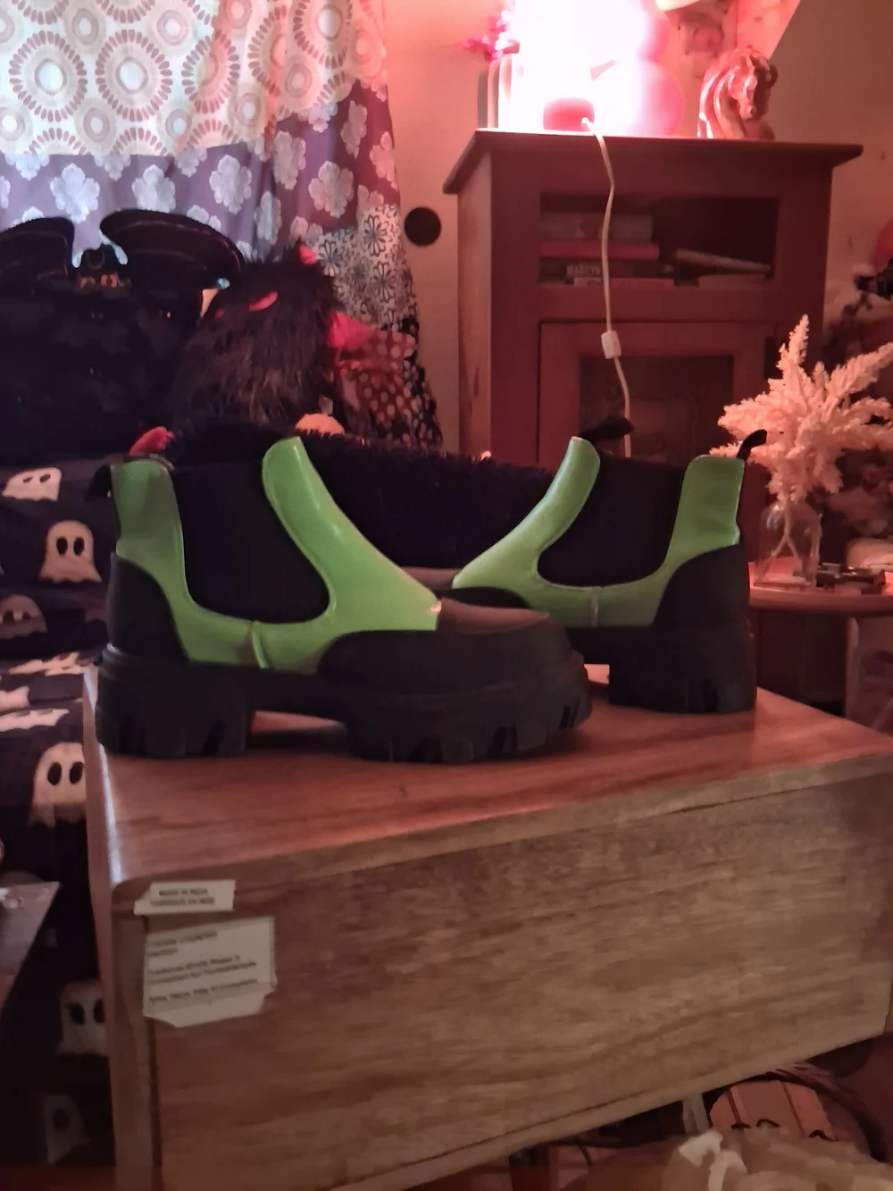 Kids Chelsea Boots in Neon Green and Black